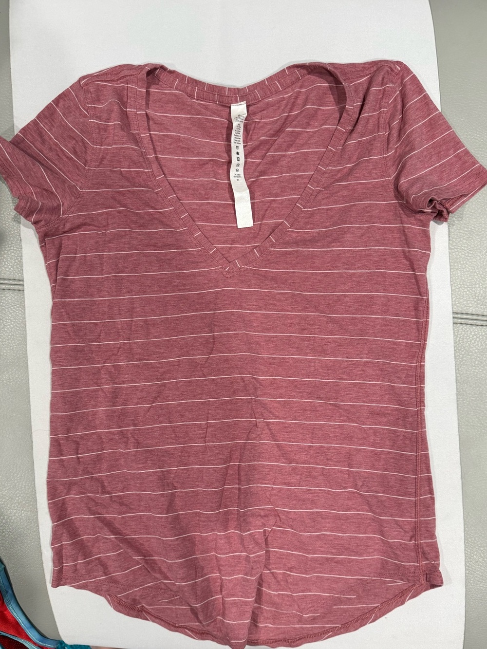 lululemon athletica Striped Love V-Neck Tee in Dusty Rose and White, new